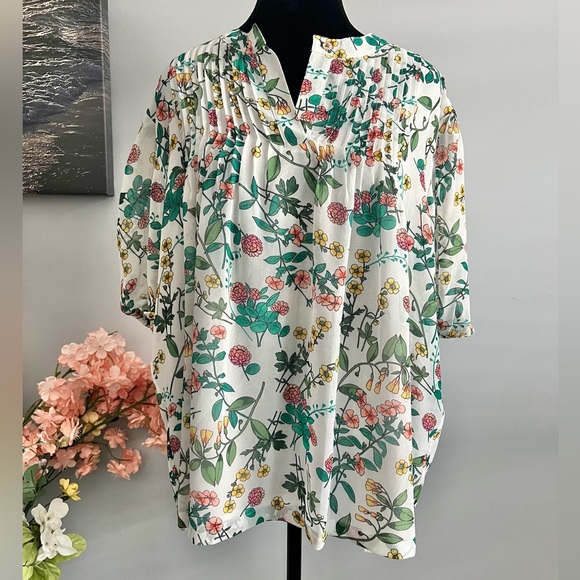 Nautica Jeans Women's Floral-Print Pintuck Blouse Size XL - Picture 1 of 11